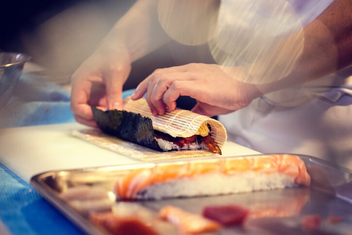 japanese chef making sushi